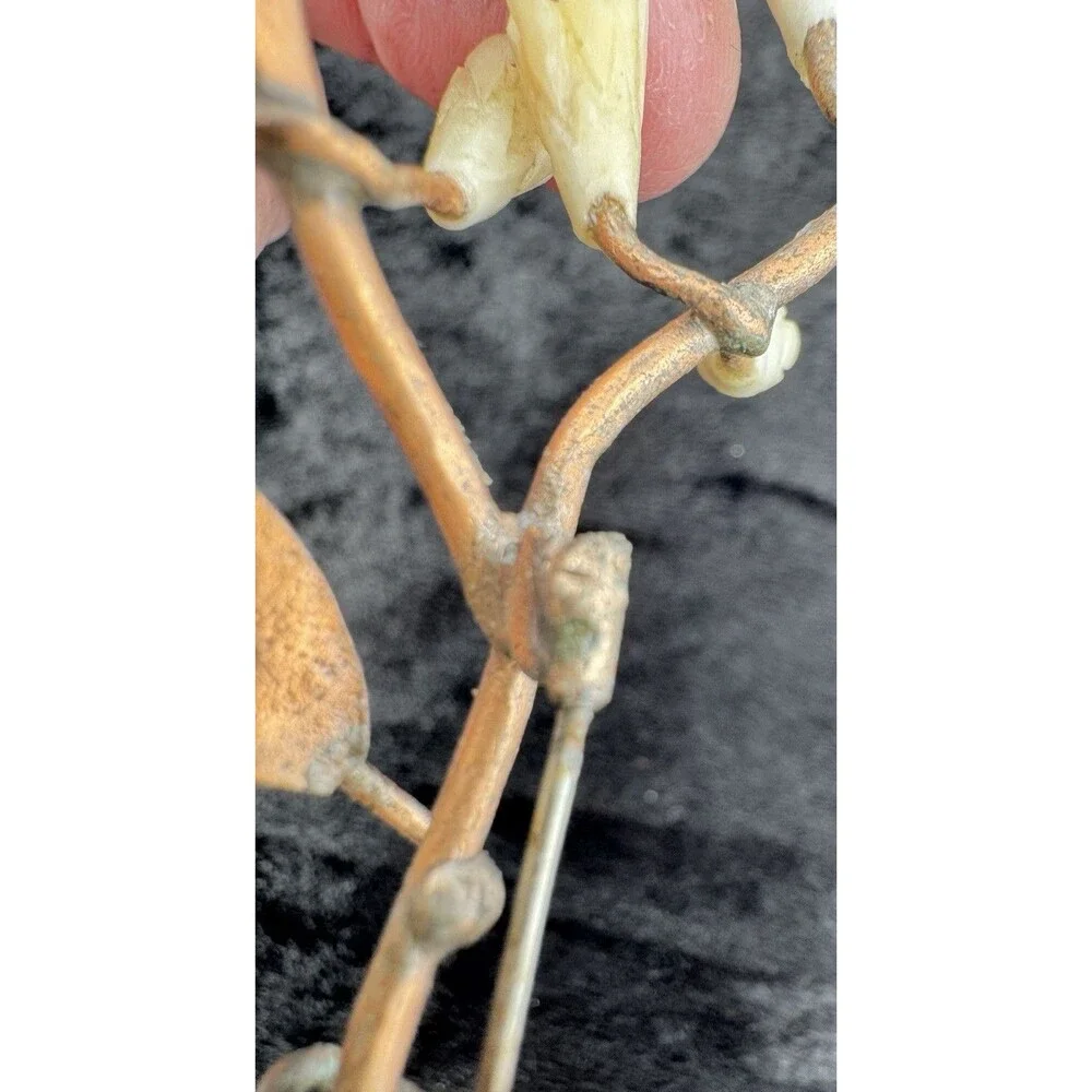 Antique Celluloid Brooch Copper Floral Branch Large Artisan 4.5”